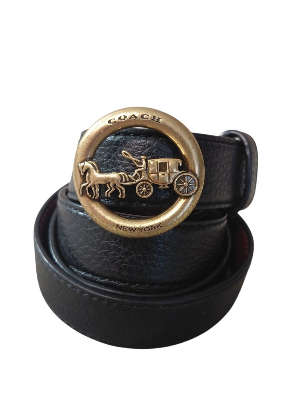 Coach Black Leather Belt with Brass Coachman Carriage Buckle 32 in - 40 in Waist